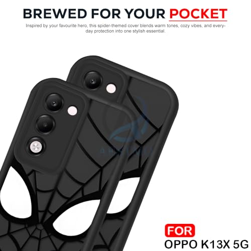 Image of AESTMO Back Case Cover for Oppo K13X 5G / A5 5G Cover | Spidey Face Mask Design | Silicone Case | Full Body Protection | Camera Protection Back Cover for Oppo K13X 5G / A5 5G (Black)