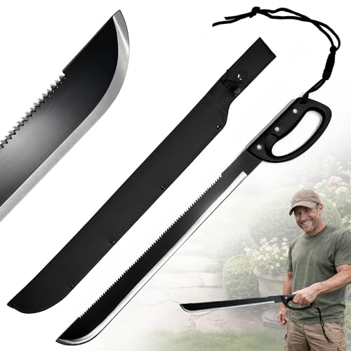 Serpe de Débroussaillage 2-en-1 avec Dos Dentelé & Fourreau Nylon – Outil Professionnel de Jardin | Lame en Acier Inox 3Cr13 | Coupe Ronces, Broussailles & Branches