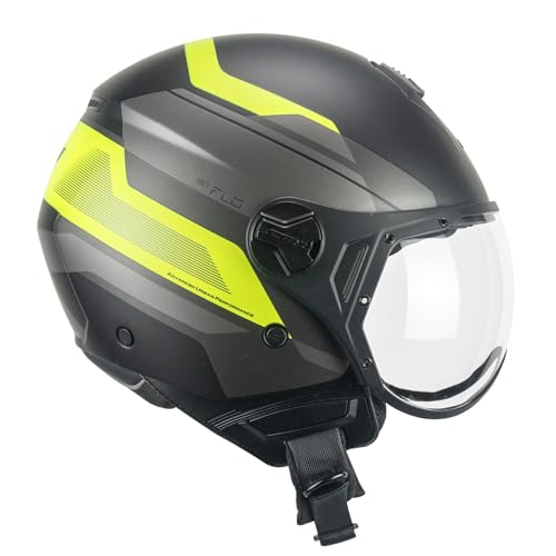 CGM Casco open face, 167K FLO CITY Nero Giallo fluo opaco sagomata, XXL