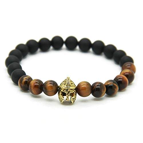 Pulsera elástica para hombre de piedras duras con elmo gladiador romano Occhio Di Tigre Oro