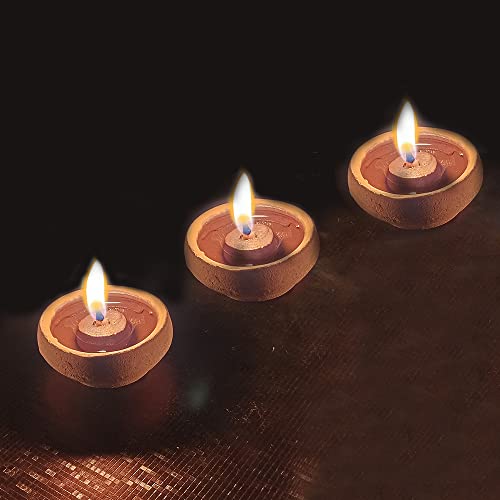 MustHaves Earthen Clay Diya 30 Pcs with Wick Holders & Cotton Batti | Traditional Handmade Earthern Oil Lamps for Diwali, Puja & Home Decoration