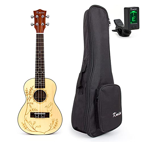 Solid Spruce Ukulele Concert Ukelele 23 Inch Hawaiian Guitar With Bag And Digital Tuner (UK-24)