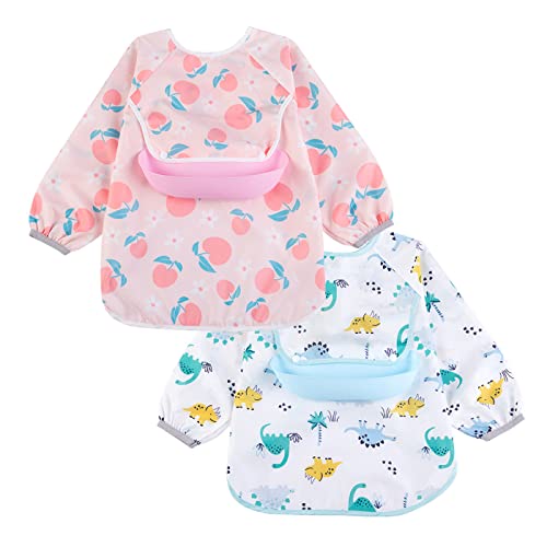 SIMYJOY Baby Lätzchen mit Lange Ärmeln Kinder Wasserdicht Ärmellätzchen Fütterung Lätzchen Baby Schürze Unisex Lätzchen für 6-36 Monate Jungen Kleinkinder Mädchen Cover