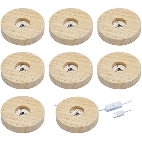 NEWCOMDIGI 8 Pack Display Stand 4in Usb Light Base For Glass Art Wooden Base Stand For Crystal Display Warm Light Base Stand Craft Cover