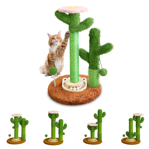 2026 DIY Cactus Cat Scratching Post with Brush & Ball Toy