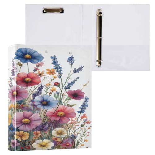 Blueangle 2 Pack Watercolor Garden 3 Ring Binder 1.5 Inch, Clipboard Binders with 2 Pockets, Decorative 3 Ring Binder for Office Supplies（903）