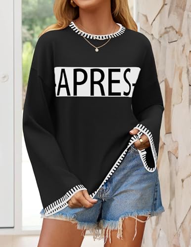 Image of Sweaters for Women Crewneck Long Sleeve Contrast Pullover Graphic Chic Stitch Style Sweater Pullover Jumper Tops