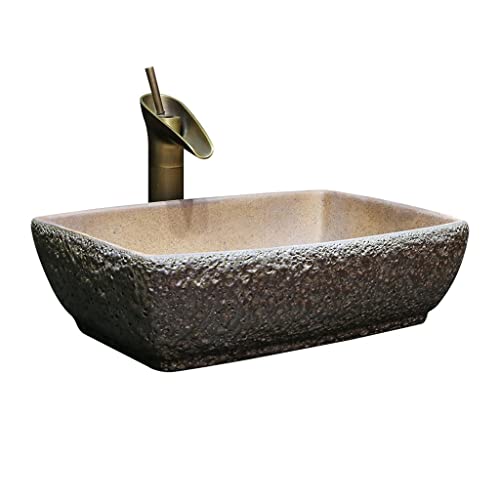 CCYENG Lavabo bajo encimera, Lavabo de baño, Lavabo de Estilo Chino, Lavabo de cerámica Retro, Lavabo de tocador para el hogar, Lavabo de baño