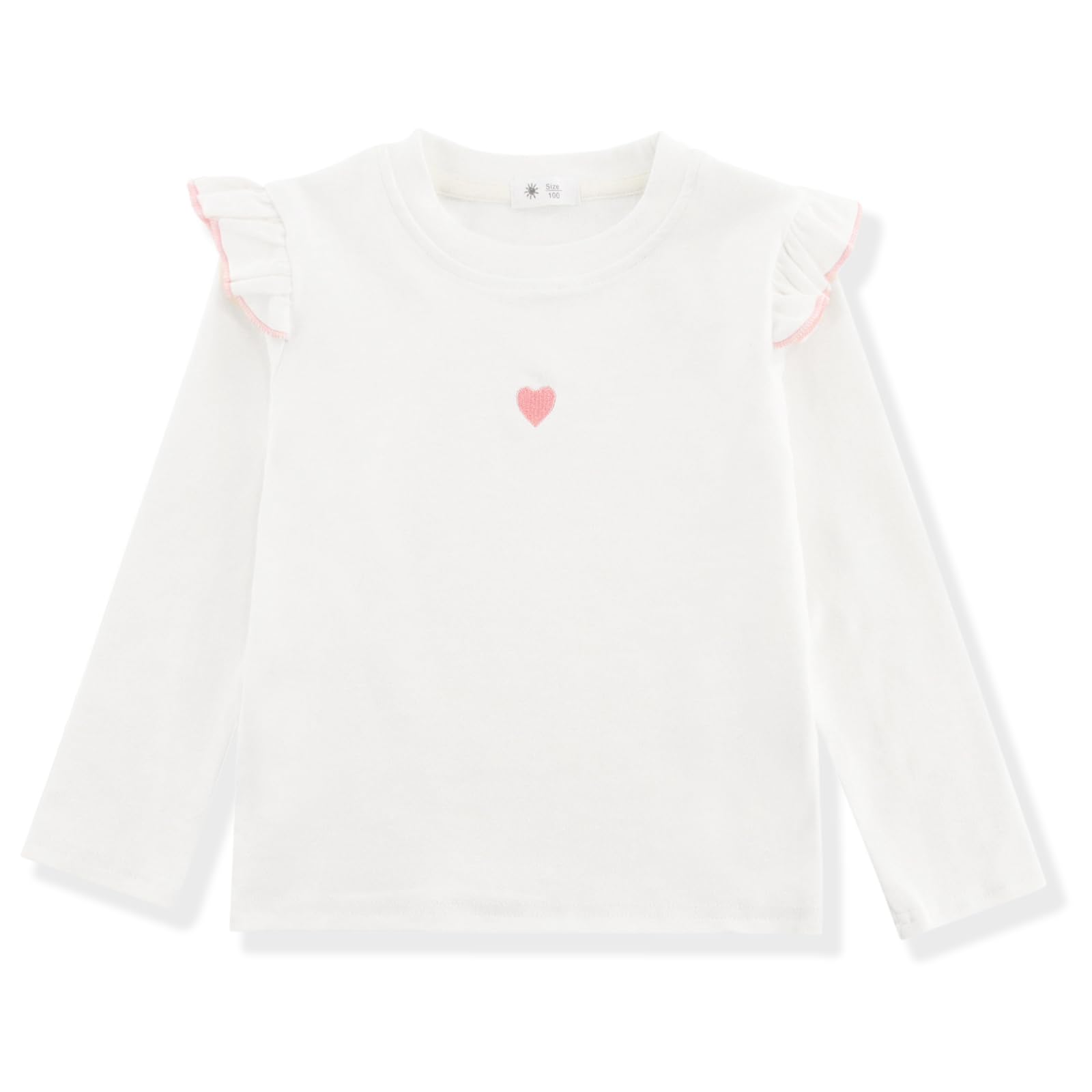 [Enfants Chéris] 子供服 Tシャツ 長袖 女の子 カットソー ロングtシャツ キッズ 綿 丸襟 無地 レース 春秋冬 インナー トップス 肌着 ガールズ 女児 スタンドカラー 部屋着 上着 可愛い 90-140