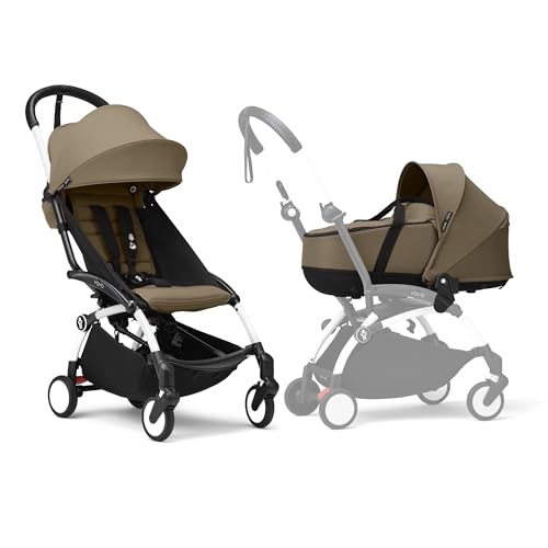 Stokke YOYO3 Kinderwagen mit Liegewanne - Enthält weißem Rahmen, YOYO 6 + Textilset (Toffee) & Liegewanne (Toffee)