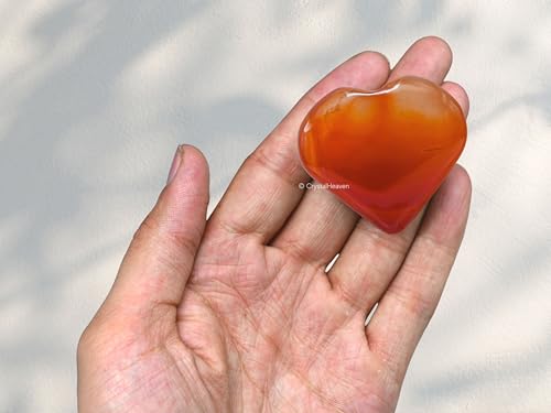 Image of Crystal Heaven Certified Red Onyx Heart Palm Pebbles Stones For Anxiety Stress Relief Massage - Aaa Grade Original Healing Gemstone Agate Heart Palm Stone For Yoga Meditation Spiritual