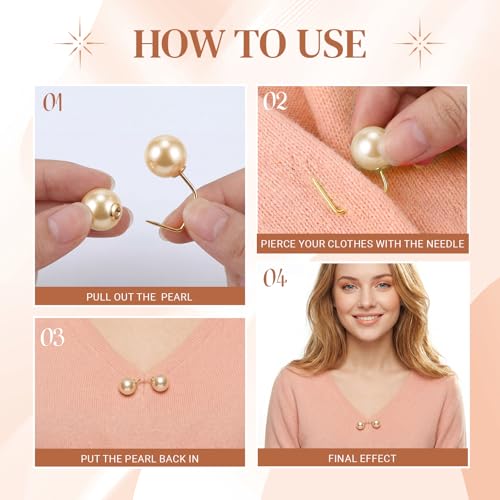 Image of WILLBOND 6 Pcs Artificial Pearl Brooch Pins Sweater Shawl Safety Clips Dress Clips for Women