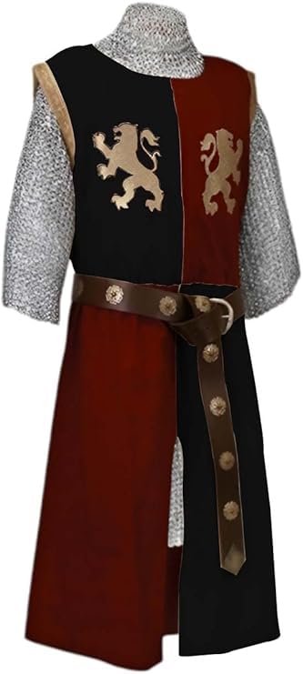 Medieval Kinght Viking V-Neck Tabard Basic Middle Age Embroidery Surcoat Tunic Sleevess Warrior Cosplay Costumes(S-6XL) (Black/Maroon, 4X-large)