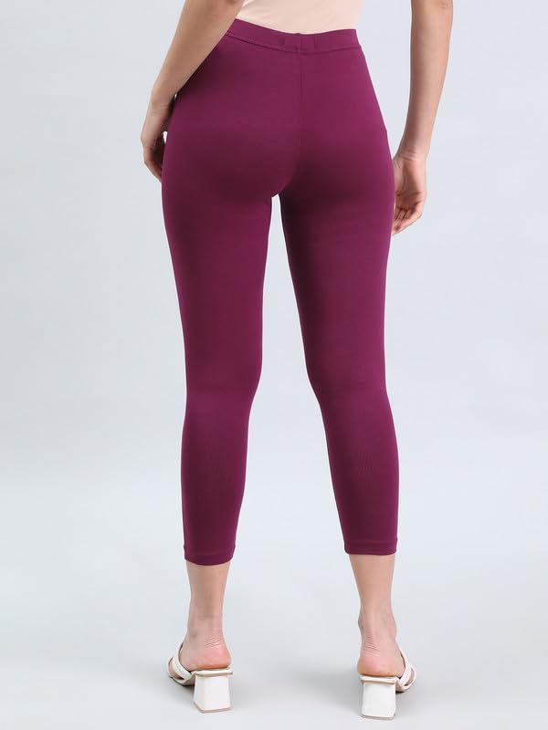 Image of GO COLORS Soft Cotton Stretch Cropped Leggings for Women | Breathable, Mid Rise