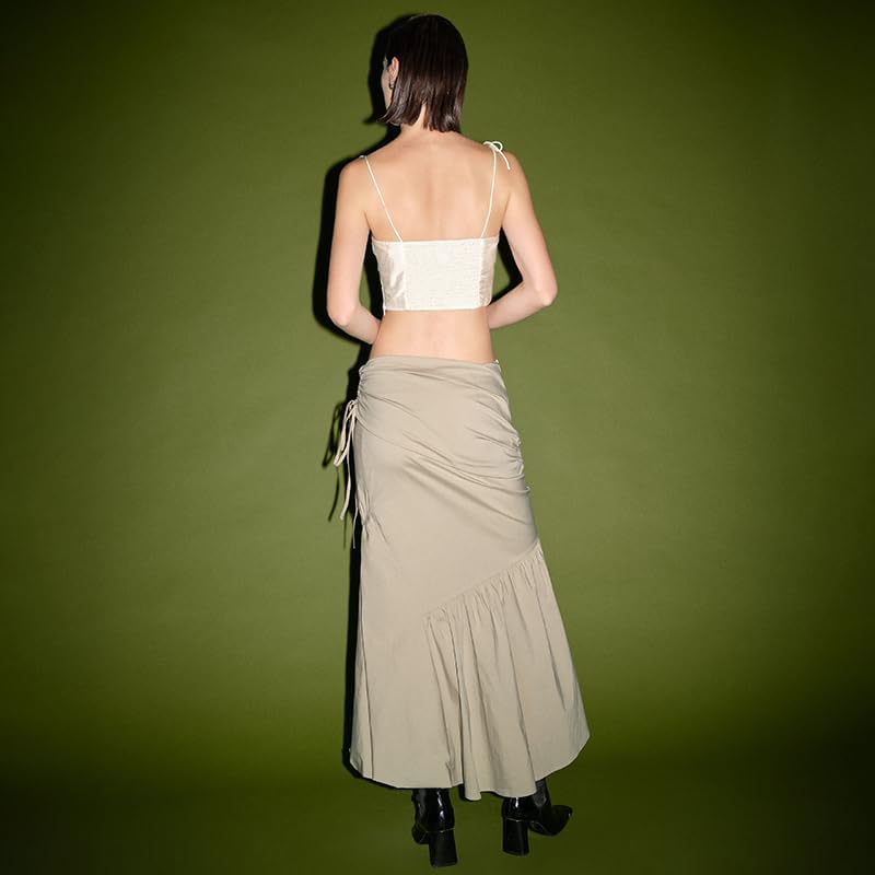 URBAN REVIVO Women's Skirts Summer Drawstring Ruched Midi Skirt with Slit Asymmetrical Trendy 2025 - Image 6
