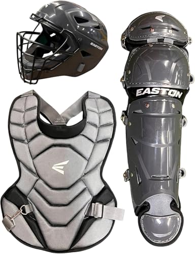 Easton Black Magic 2.0 Youth Catcher’s Set (Ages 6–8) – Charcoal – Includes Helmet, Chest Protector & Leg Guards – NOCSAE Certified Catcher Helmet – Adjustable Youth Fit
