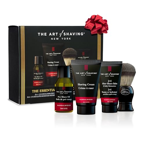 The Art of Shaving Sandalwood 4-in-1 Trial Kit – Pre-Shave Oil, Shaving Cream, Shaving Brush & After-Shave Balm – Protects Against Irritation and Razor Burn – Hydrates and Nourishes Dry Skin