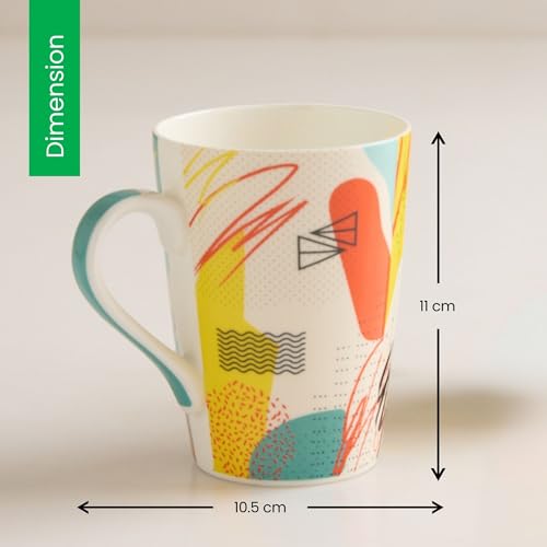 Image of United Colors of Benetton Bone China Coffee Mug Set of 2 - 320ml Each, Printed Tea Cups for Coffee, Milk & Hot Beverages - Microwave & Dishwasher Safe, Ideal Gift Set for Home & Office