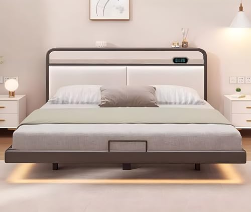 Estrutura De Cama Queen Preta, Estrutura De Cama Tamanho Completo Com Lâmpada De Indução, Estrutura