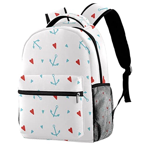 Sac à dos voyage Leisure Campus avec motifs ancre et cœurs, gourde intégrée pour filles garçons
