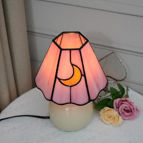 Handcrafted Stained-Glass Moon Mushroom Tiffany Lamp (11", Warm White) — view 3