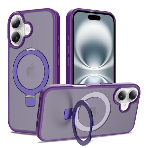 Image of Magnetic for iPhone 16 Plus Case, 6.7 inch, Compatible with MagSafe, Rugged Kickstand, Not-Yellowing Military-Grade Protection, Matte Purple