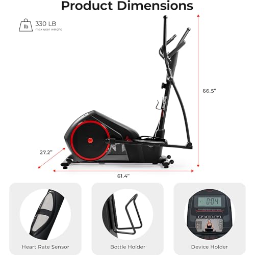 Image of Sunny Health & Fitness Heavy Duty Elliptical Machine with Full Body Workout | Adjustable Resistance, Dual Handlebar, Performance Monitor, Device Holder, Heart Rate Monitor, 300LB-330 LB Capacity
