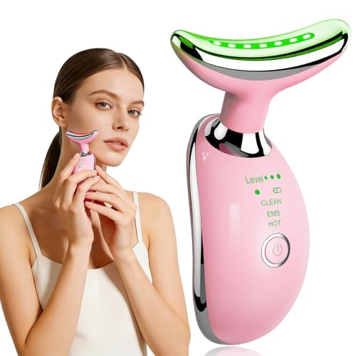 Image of Face and Neck Massager, Facial Sculpting Tool with Smart Vibration, Red-Light and EMS Modes, Heat Gua Sha Facial Tools for Women Daily Home Use (Pink)