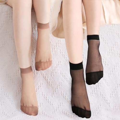 20PCS Ankle High Nylons for Women, Sheer Socks Summer Ultra Thin Cool See for Ladies, Ankle Stockings for Everyday Wear Parties Special Occasions Black, Skin Color, Grey, Brown4