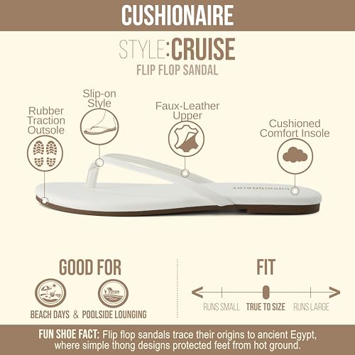 Image of CUSHIONAIRE Cruise Lightweight Womens Flip Flops, Comfortable Beach Sandals for Women with Cushioned Footbed & Flexible Slip On Design