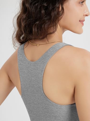 Image of ODODOS Racerback Tank Bra for Women High Neck Non Padded Medium Support Sports Bra Workout Yoga Crop Tops