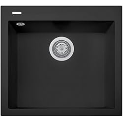 Fregadero Cuarzo Negro Plados Fregadero de cuarzo de cocina empotrable ON5610 bañera individual 56 cm - Negro mate