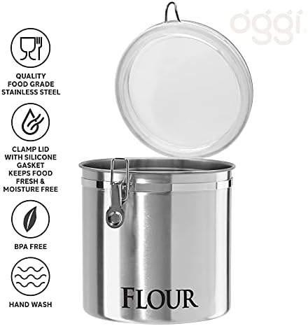 Oggi Jumbo 8" Stainless Steel Flour Clamp Canister - Airtight Food Storage Container Ideal for Kitchen & Pantry Storage of Flour or other Bulk, Dry Foods. - Thumbnail 4