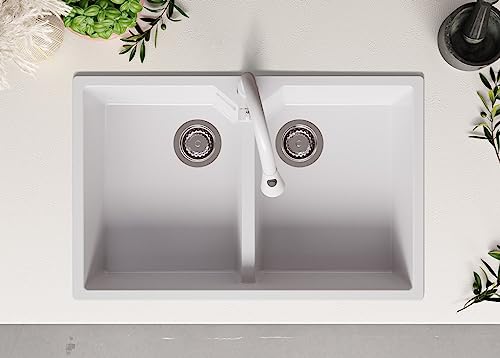 Fregadero granito blanco premium Madrid Twin Primagran de dos cubetas profundas 7
