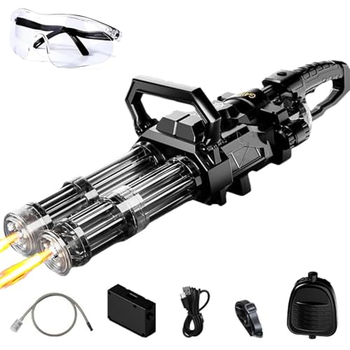 YAYAMIYA 電動ウォーターガン 水鉄砲 電動 ガトリングガン 銃口炎灯/発光 超強力飛距離 約8-10m 1500mAh電池 水鉄砲合戦 電動水ピストル 水てっぽう LED射撃ライト 高速連続発射機能 2500ml大容量 大容量バッグタンク 子供用