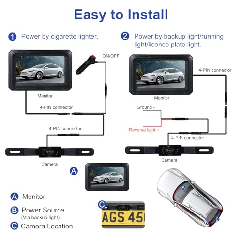 Image of Docooler Backup Camera, Rear View Camera with 4.3-inch IPS Monitor, AHD Night Vision Backup Camera, 150 Wide-Angle, DIY Adjustable Guide Lines, IP68 Waterproof Reverse Camera for Car, Truck, RV, SUV