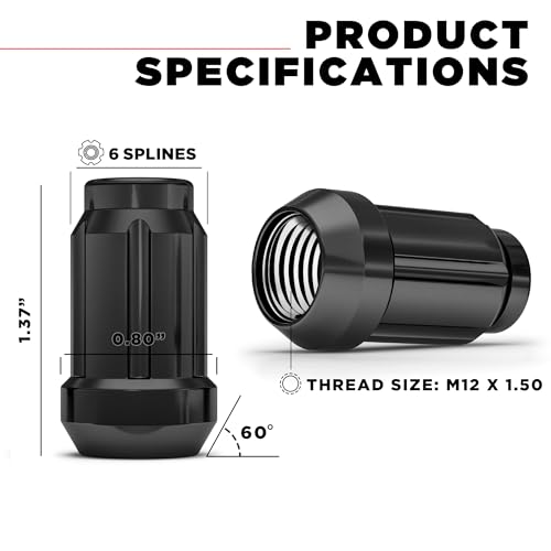 White Knight 3807BK-20AM M12 x 1,50 Radmuttern mit Schlüssel, Schwarz, Chrom, 20 Stück