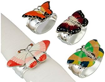 Hans Turnwald Set 4 Butterfly Enamel Napkin Ring Strass Stones Silverplate Butterflies Signed