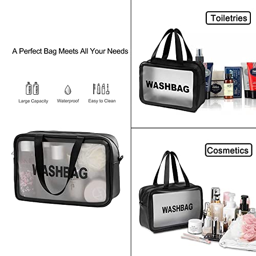 Image of KUKLAR Wash Bag Pouch for Travel Kit Toiletry Bag Cosmetic Bag Make Up Box for Brushes,Accessories with Handle,Large Capacity Translucent Waterproof Travel Storage Organizer Set of 1(Black)