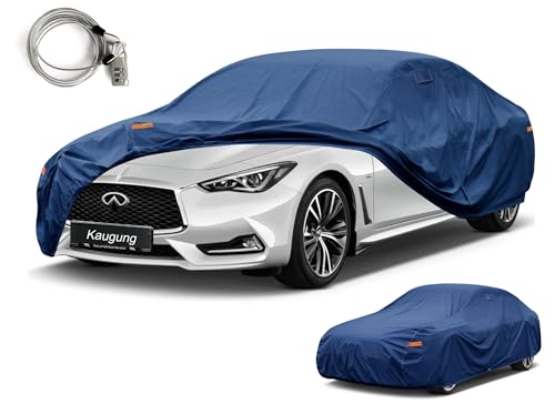 Image of Kaugung Custom Fit Car Cover for Infiniti Q60 (2014-2022), Heavy Duty Waterproof All Weather Outdoor Protection, Breathable Full Exterior Cover with Vent, Rain Sun Snow UV Proof