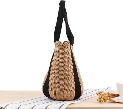 Bolso de paja natural estilo rústico trenzado miniatura 3
