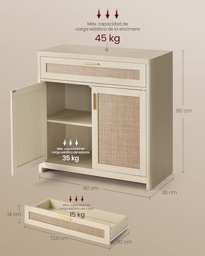 Aparador de cocina con puertas efecto ratán y estante ajustable ELLAN 3