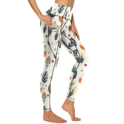 Legging d'entraînement avec feuilles de plumes et poches latérales femme