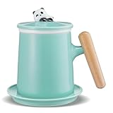 ZENS Tea Cup with Infuser and Lid, 11.8 oz Porcelain Loose Leaf Tea Steeper Mug with Panda Lid and Coaster for Daughter Gifts, Green