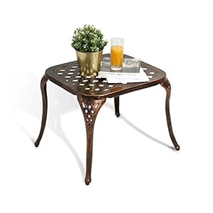 HOMEFUN Outdoor Side Table Small Cast Aluminum Metal End Table for Outside Patio Furniture - Bronze HOMEFUN Outdoor Side Table Small Cast Aluminum Metal End Table for Outside Patio Furniture Bronze