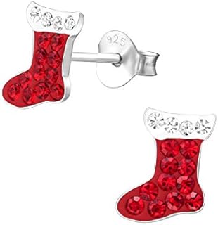 Katy Craig, Sterling Silver Christmas Santa Stocking Earrings with Crystal Stones