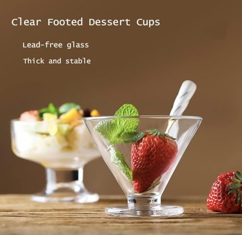Image of Glassbunny 175ml Clear Footed Glass Dessert Bowls V Shape Glass Ice Cream Bowl for Sundae, Salad, Cocktail, Condiment, Pudding, Snack, Fruit, Transparent Pack of 6