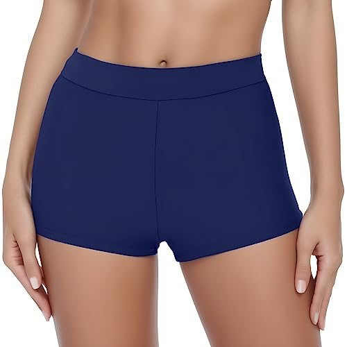 Pantalones cortos de natación para mujer, impermeables, cobertura completa, cortos, transpirables, control de abdomen, cintura alta, traje de baño para piscina, ropa de playa clásica, azul oscuro, XL