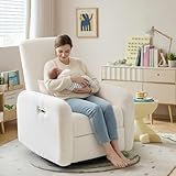 Madaha Nursery Rocking Chairs, 270° Oversized Power Swivel Glider Rocker Recliner w/USB & Type-C Charging Port, Rotating Rocking Reclining Nursing Chair for Breastfeeding, Living Room,Bedroom,Beige