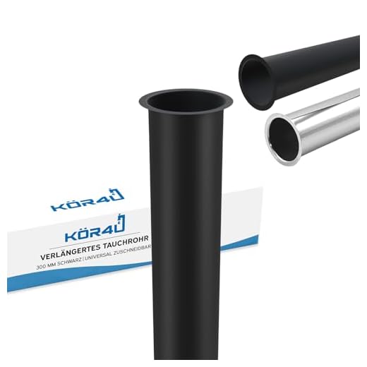 kör4u Design Tauchrohr, für Siphon Tassengeruchverschluss, Verstellrohr, universal 1 1/4 Zoll x 32mm, extra langes Rohr 300mm, inkl. Dichtungen, schwarz matt